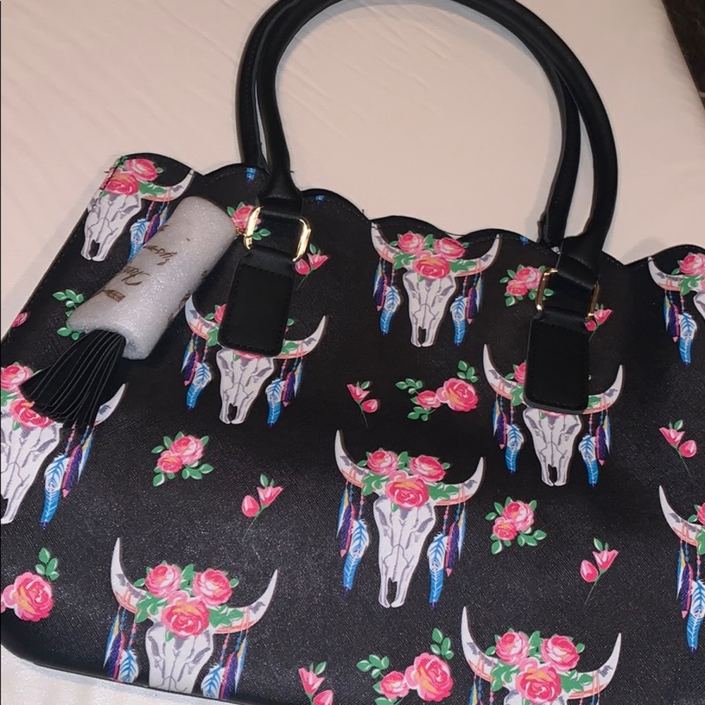 Floral Cow Scull Handbag Purse